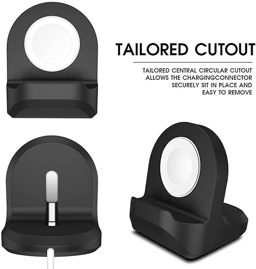 Portable iWatch Charging Stand Black, Stable Base, Nightstand Feature, All Apple Watch Sizes