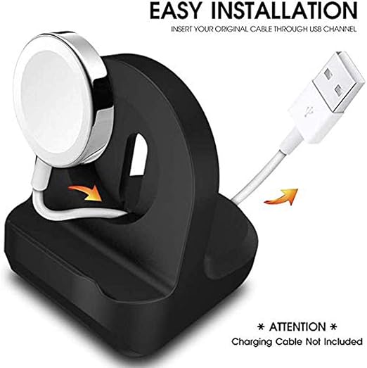 Portable iWatch Charging Stand Black, Stable Base, Nightstand Feature, All Apple Watch Sizes